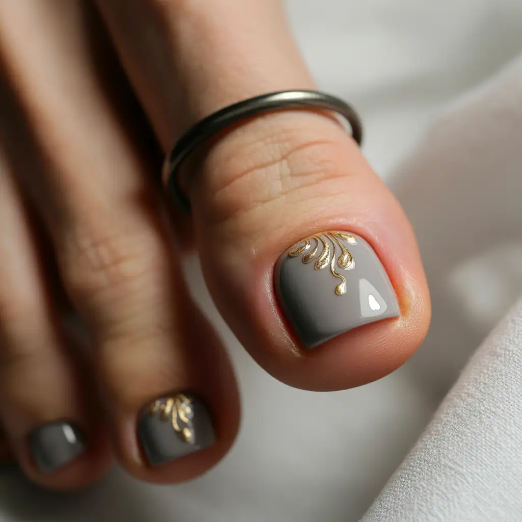 September toe nails ideas 2025 Smoky Gold Luxe