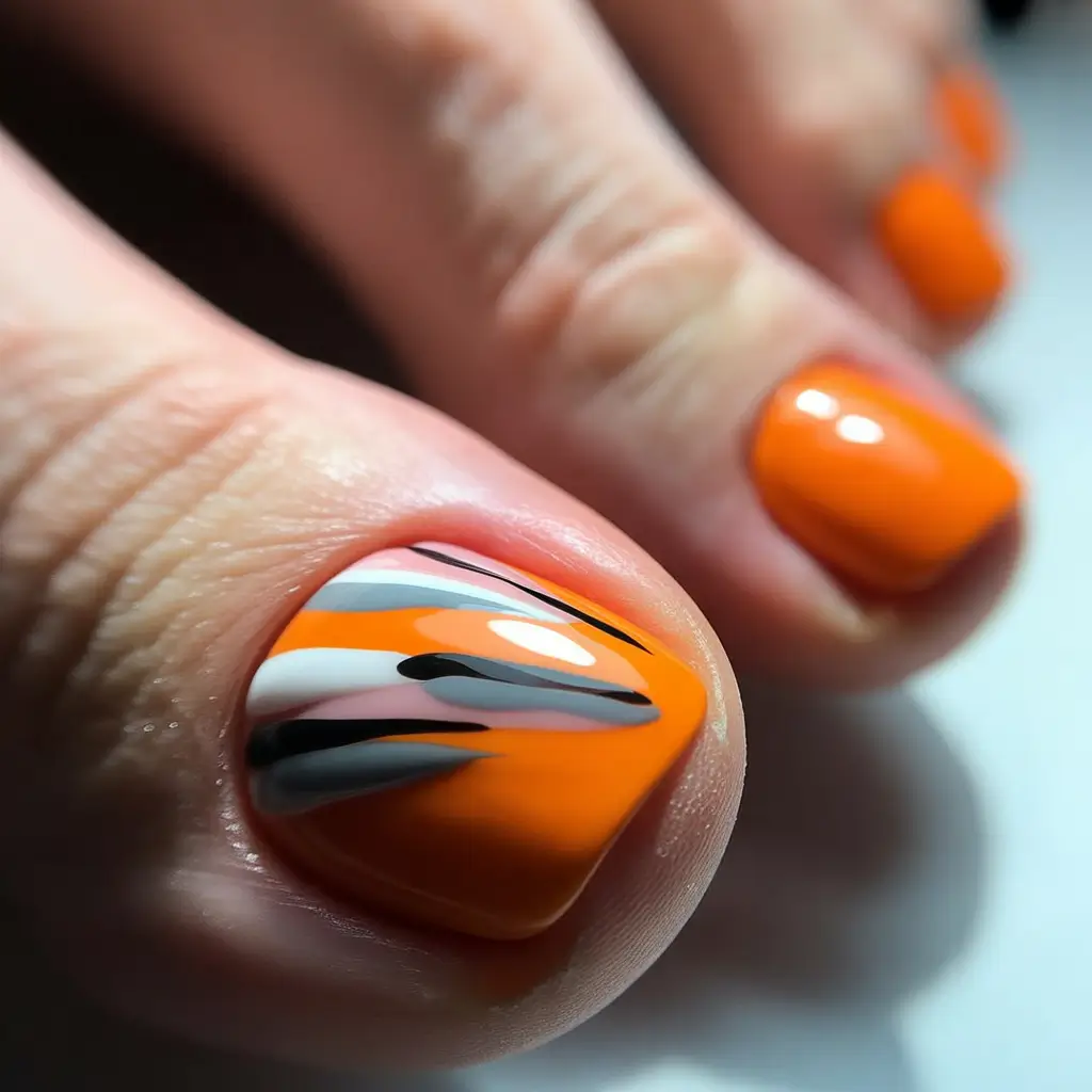 September toe nails ideas 2025 Harvest Flame Swirl