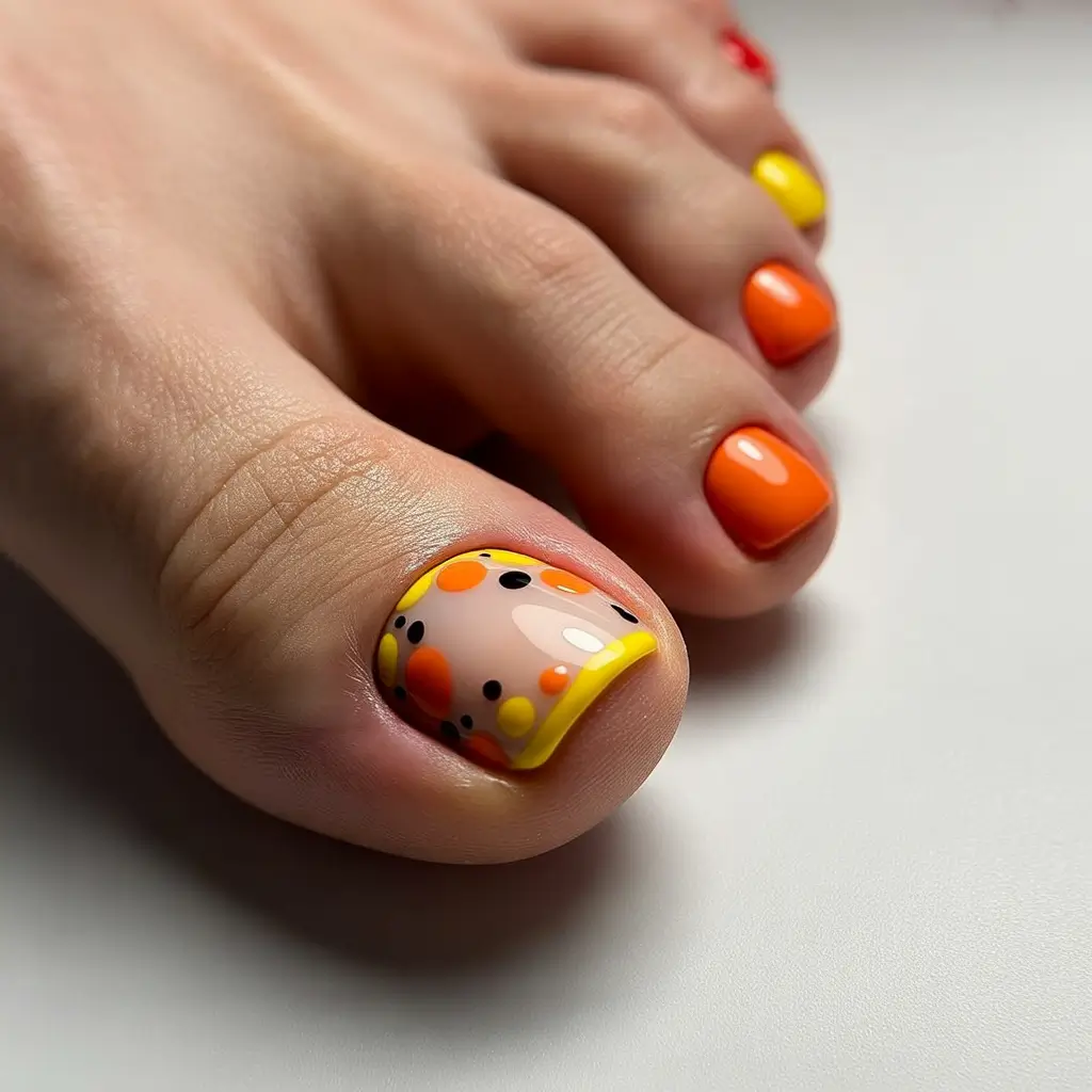 September toe nails ideas 2025 Retro Dots & Candy Colors