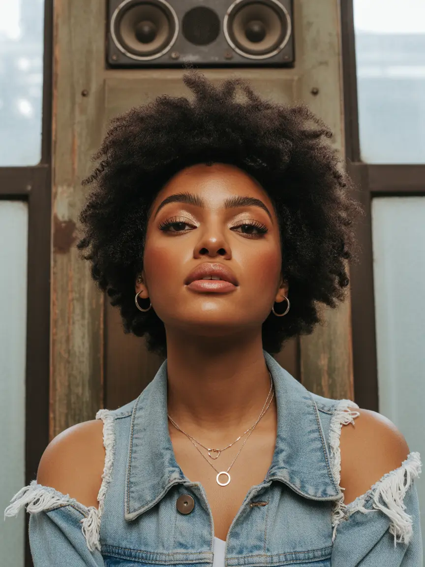 Fall round face haircut Afro-Rounded Taper with Volume