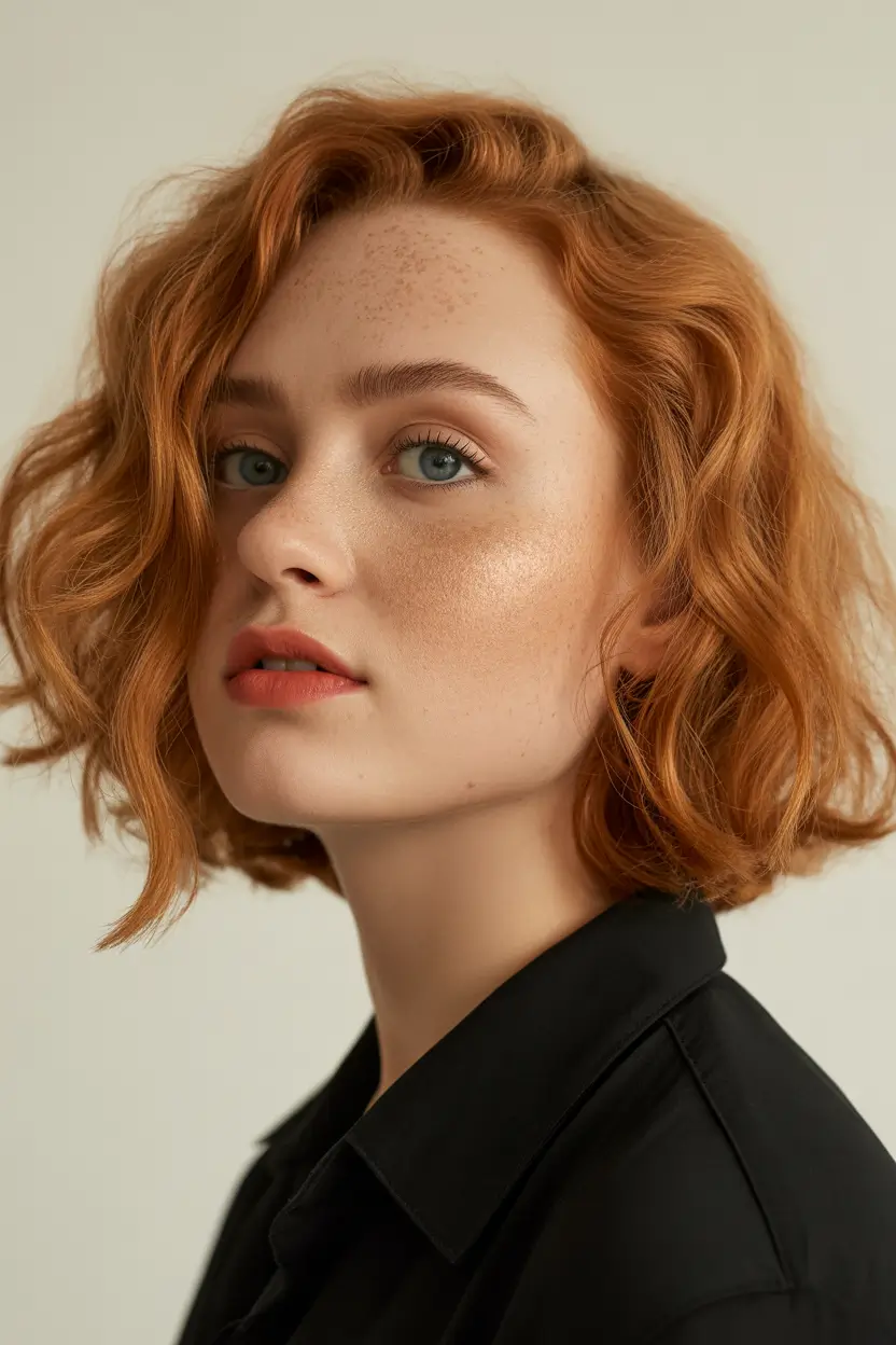 Fall round face haircut Ginger-Soft Wavy Blunt Cut