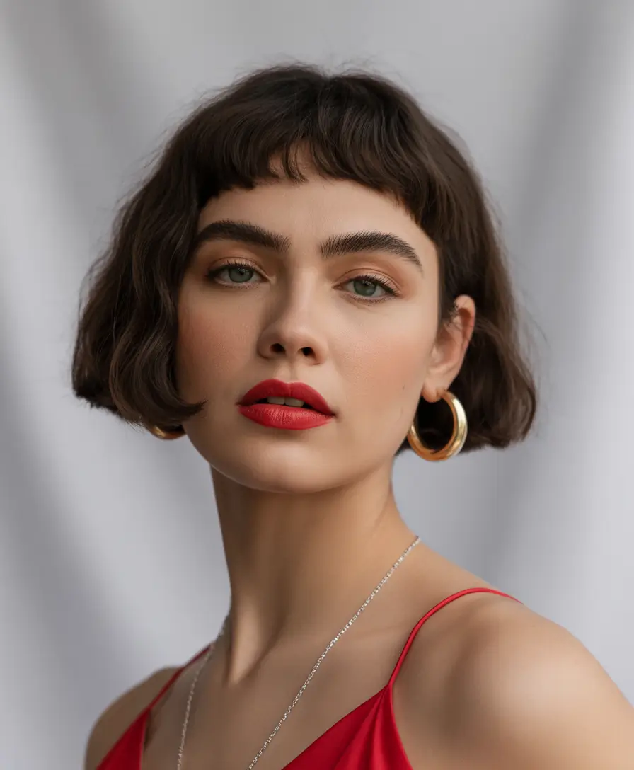 Fall round face haircut+French-Inspired Short with Micro Bangs