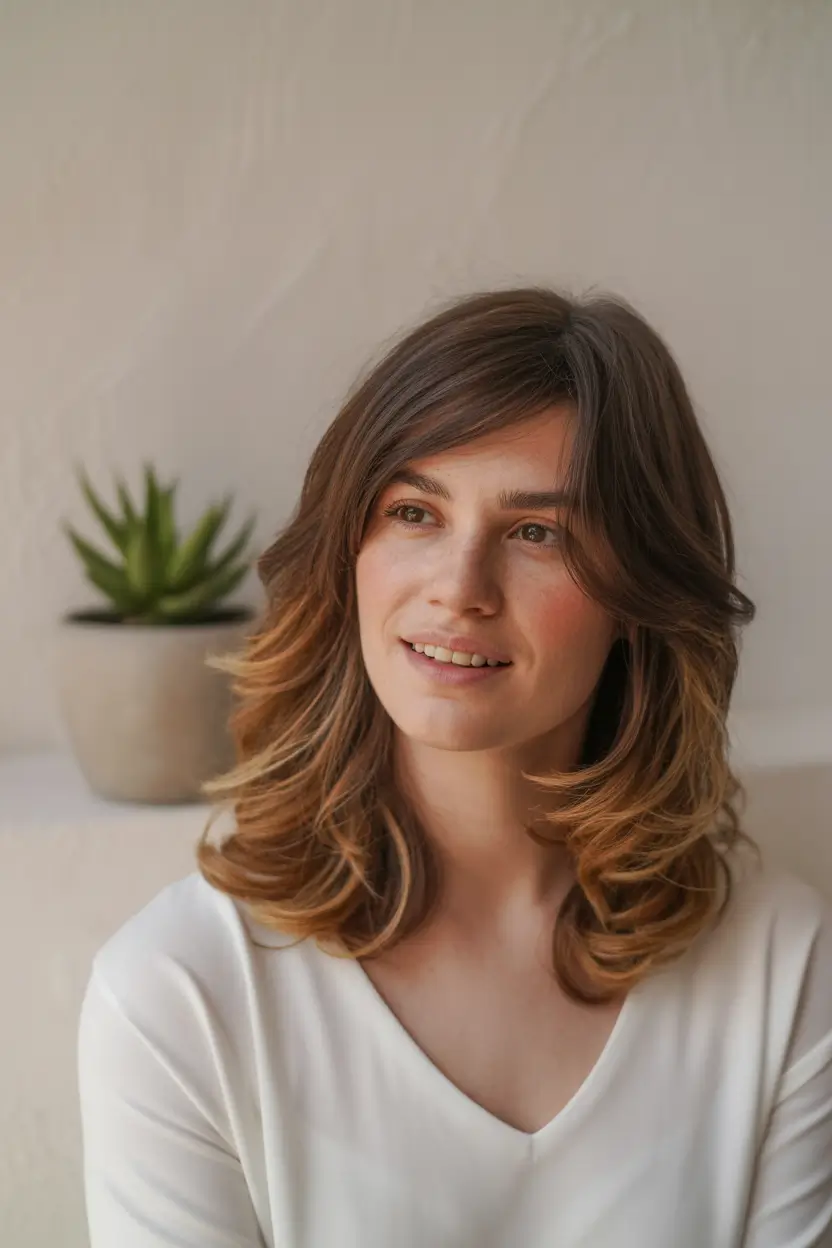 Fall round face haircut+Retro Layers with Flipped-Out Ends