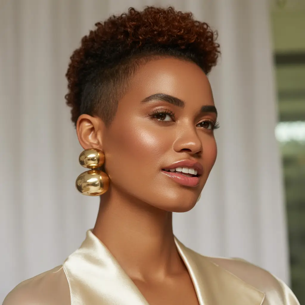 Fall round face haircut+Cropped Curls with Fade Drama