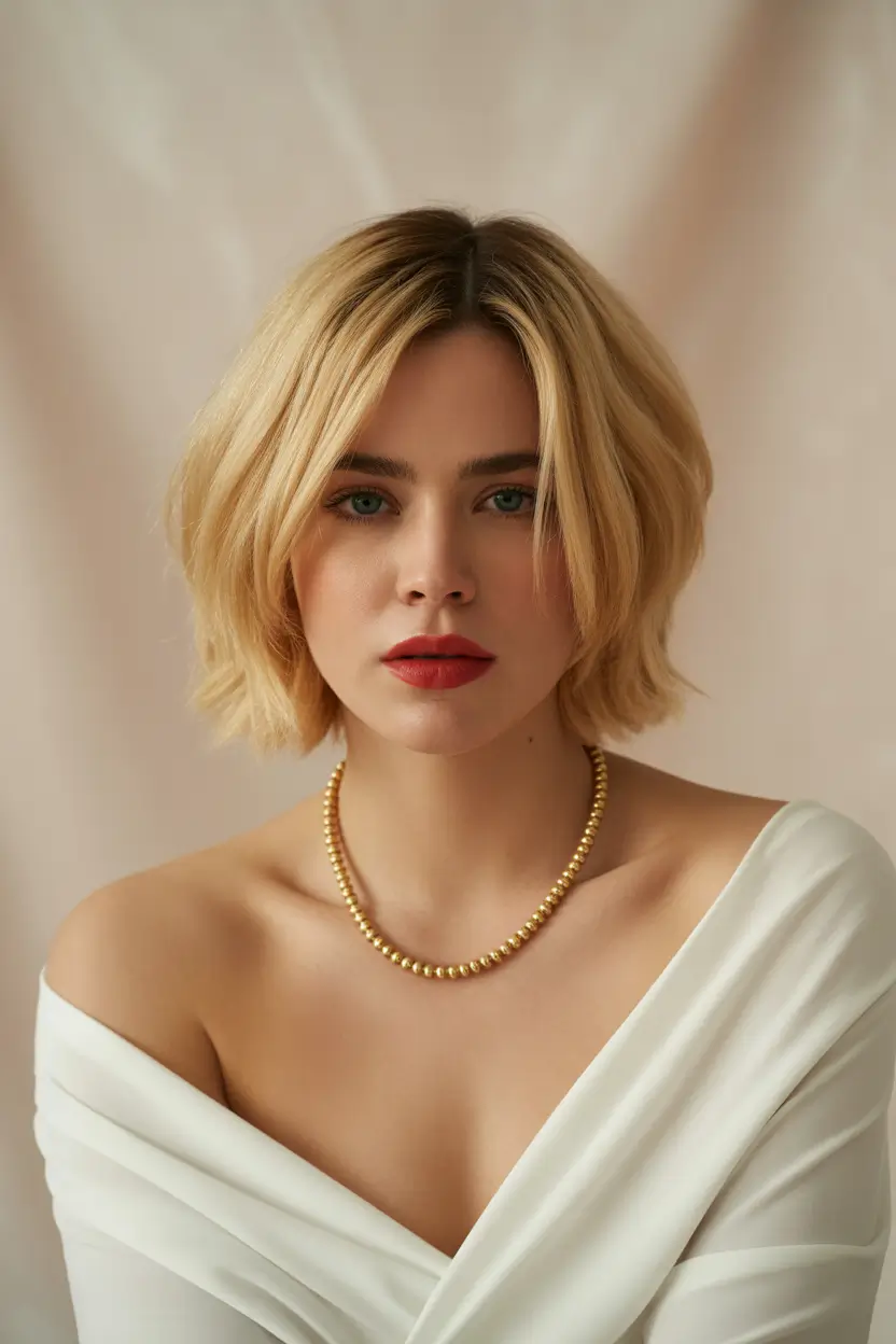 Fall round face haircut+Golden Classic with a Soft Flip