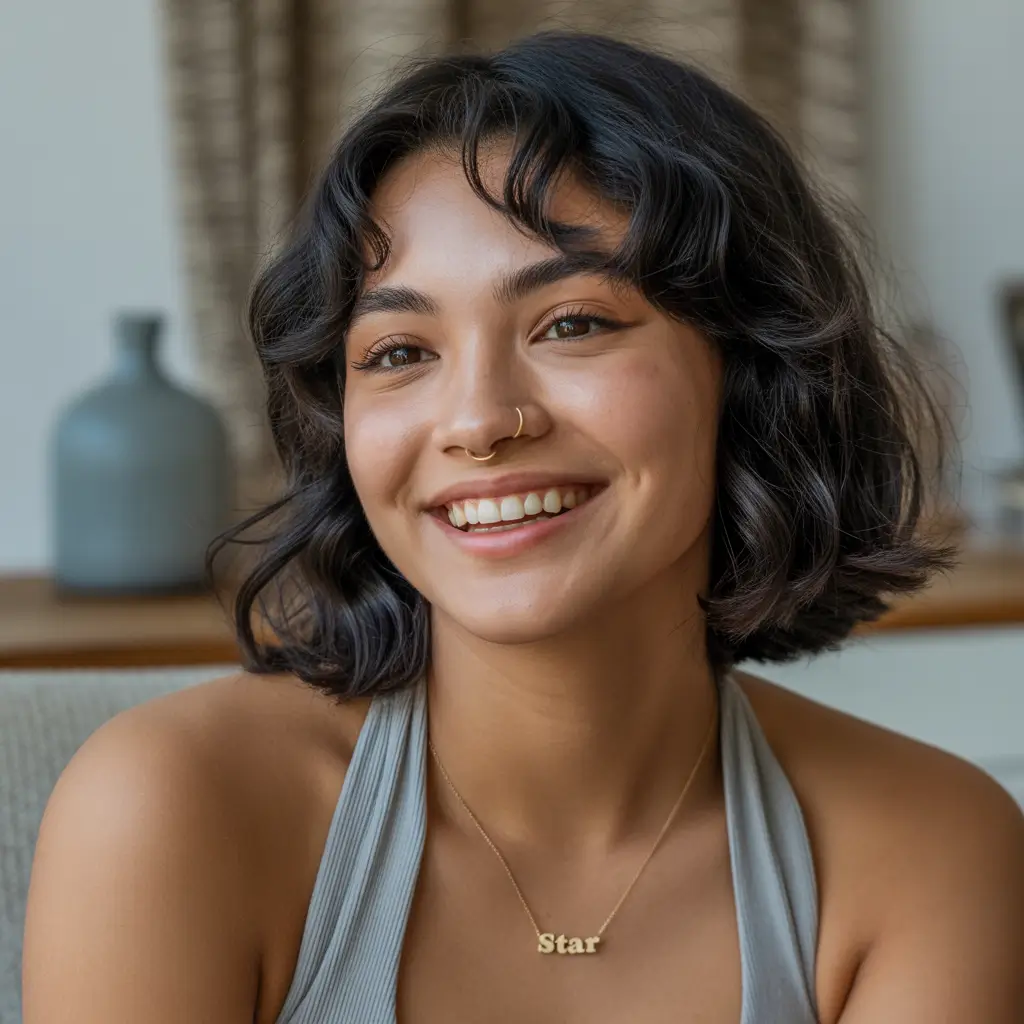 Fall round face haircut+Layered Wave with Curtain Fringe