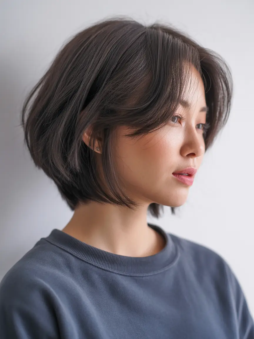 Fall round face haircut Classic Sculpted Bob with Side Bangs