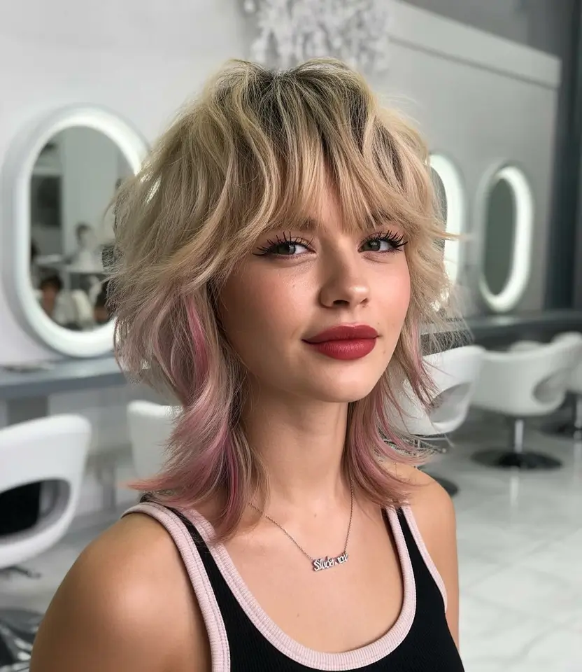 Fall round face haircut Pastel-Laced Mid Shag with Layers