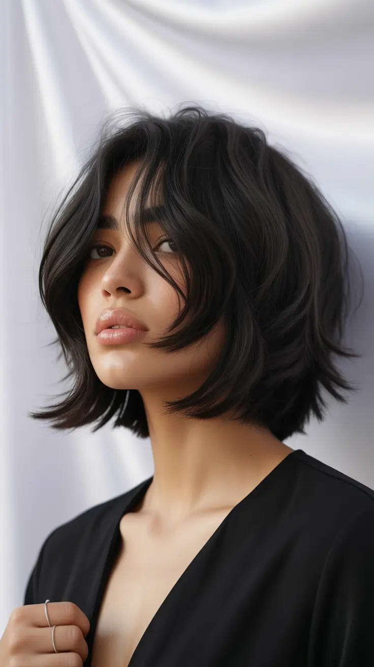 Fall short haircut Layered Volume Bob in Espresso Black