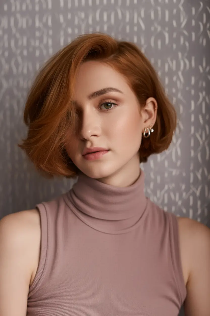 Fall short haircut Deep Side-Parted Auburn Bob with Soft Volume