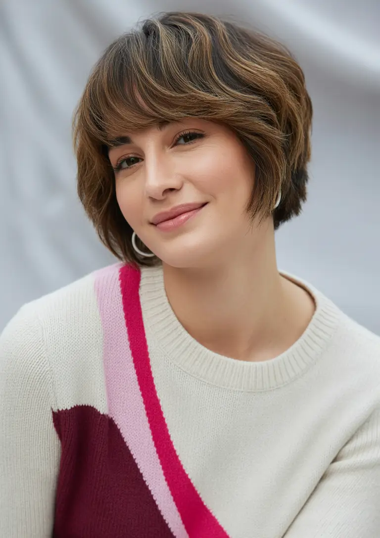 Fall short haircut+Layered Soft Bob with Wispy Bangs