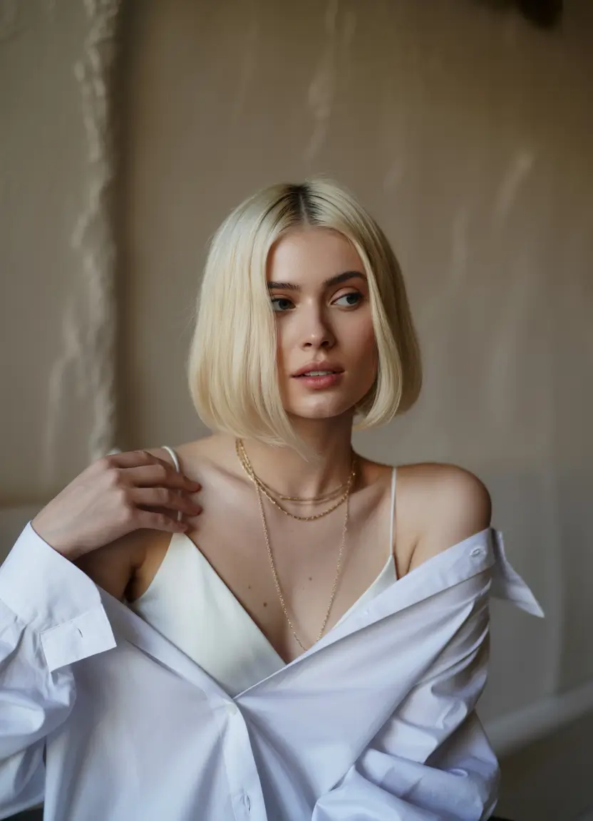 Fall short haircut+Sleek Center-Parted Minimalist Bob