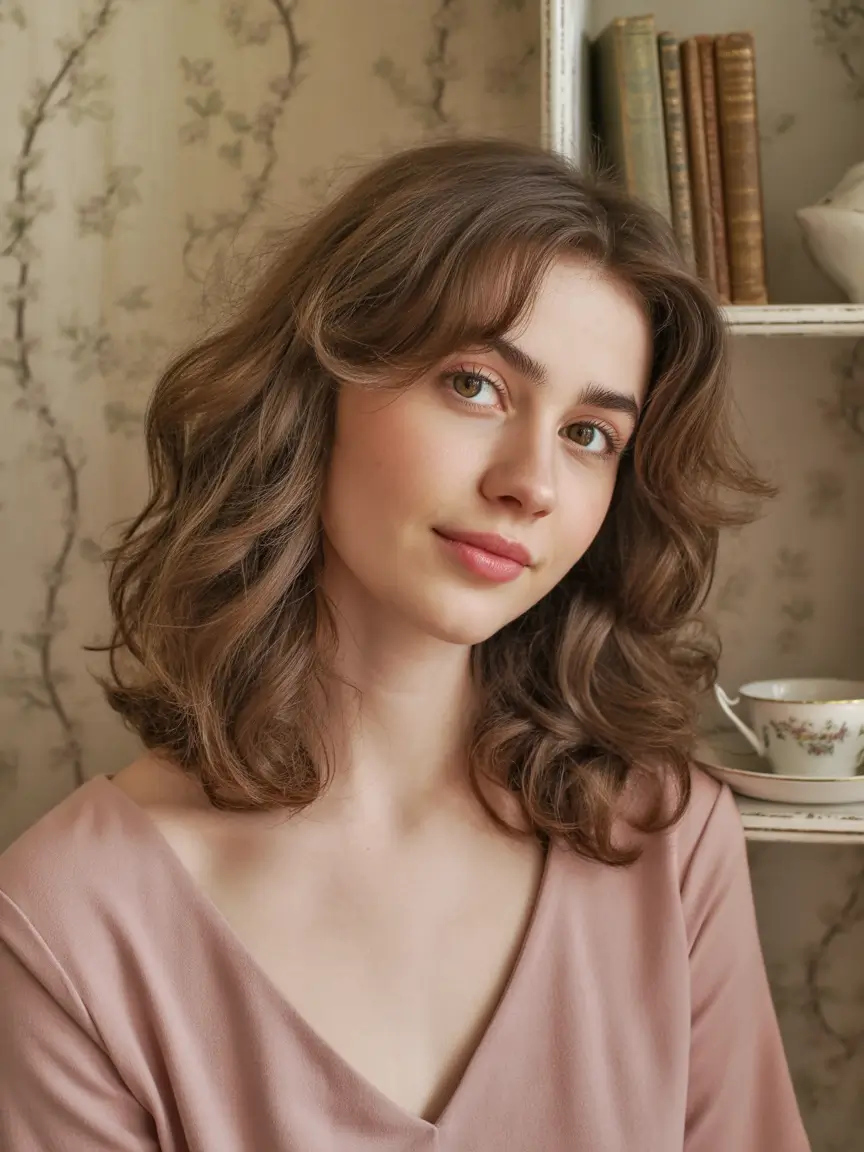 Fall short haircut+Curled Shag-Inspired Mid Bob with Feathered Bangs
