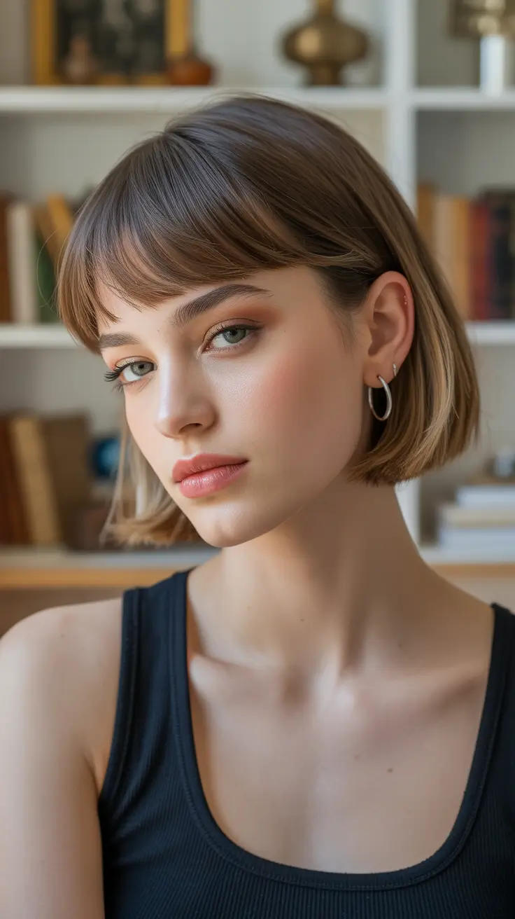 Fall short haircut Modern Micro Bang Bob in Ash Brown