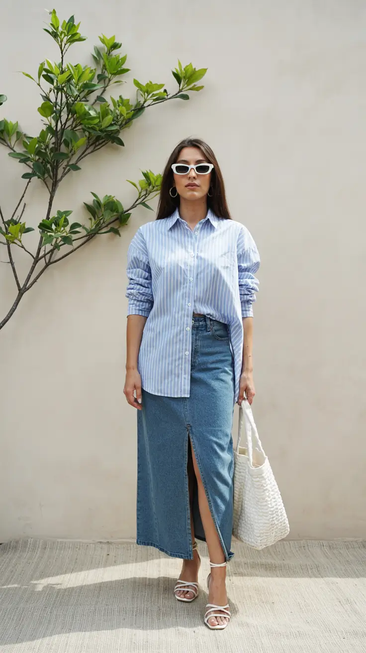 simple casual fall outfits Denim Skirt Days and Retro Glam