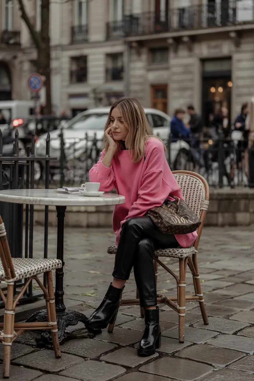 simple casual fall outfits Playful in Pink (and Leather)