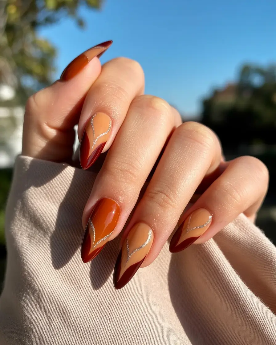Simple Fall Nails 2025 Spiced Maple Swirl with a Hint of Spark