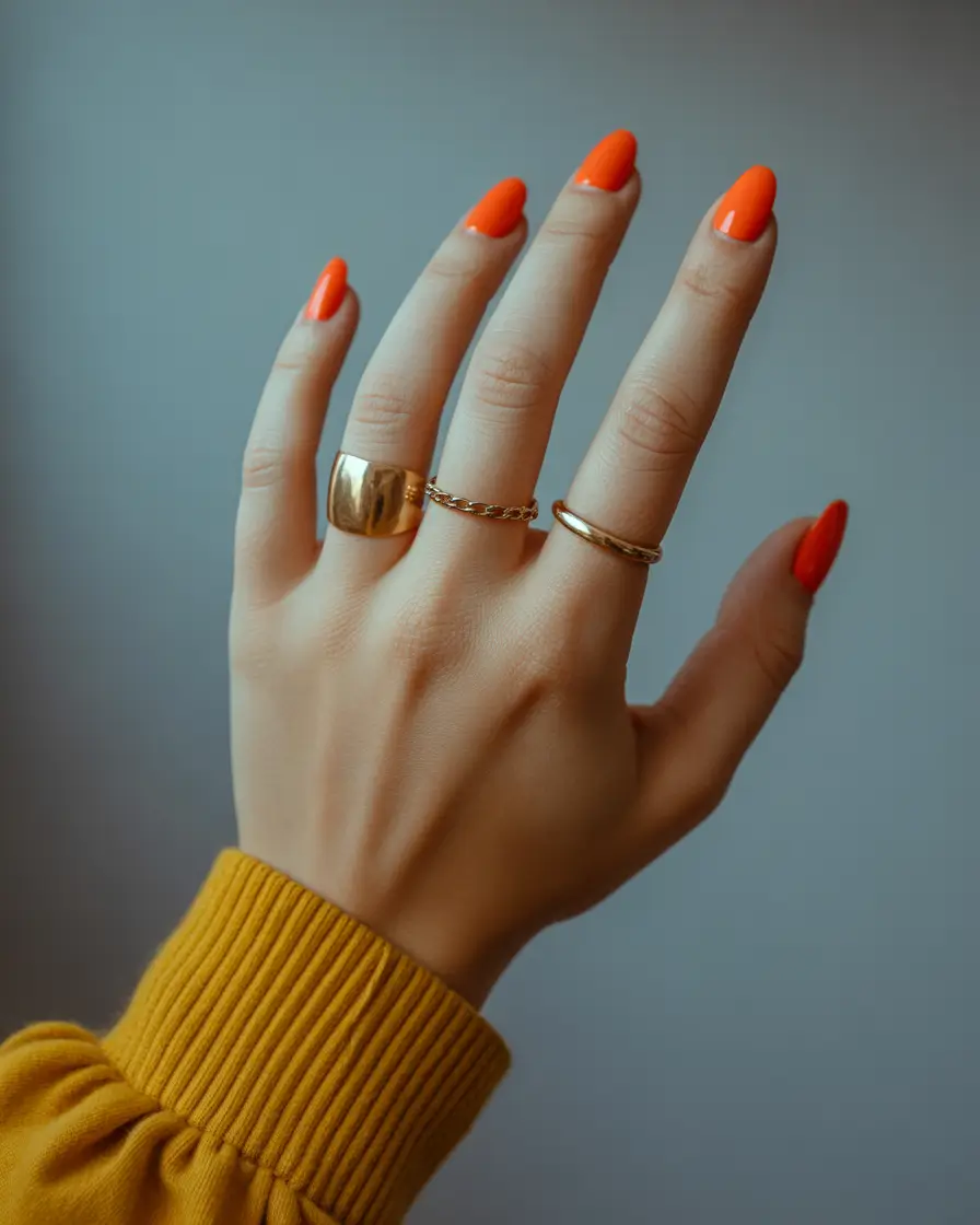 Simple Fall Nails 2025 Tangerine Gloss Pop