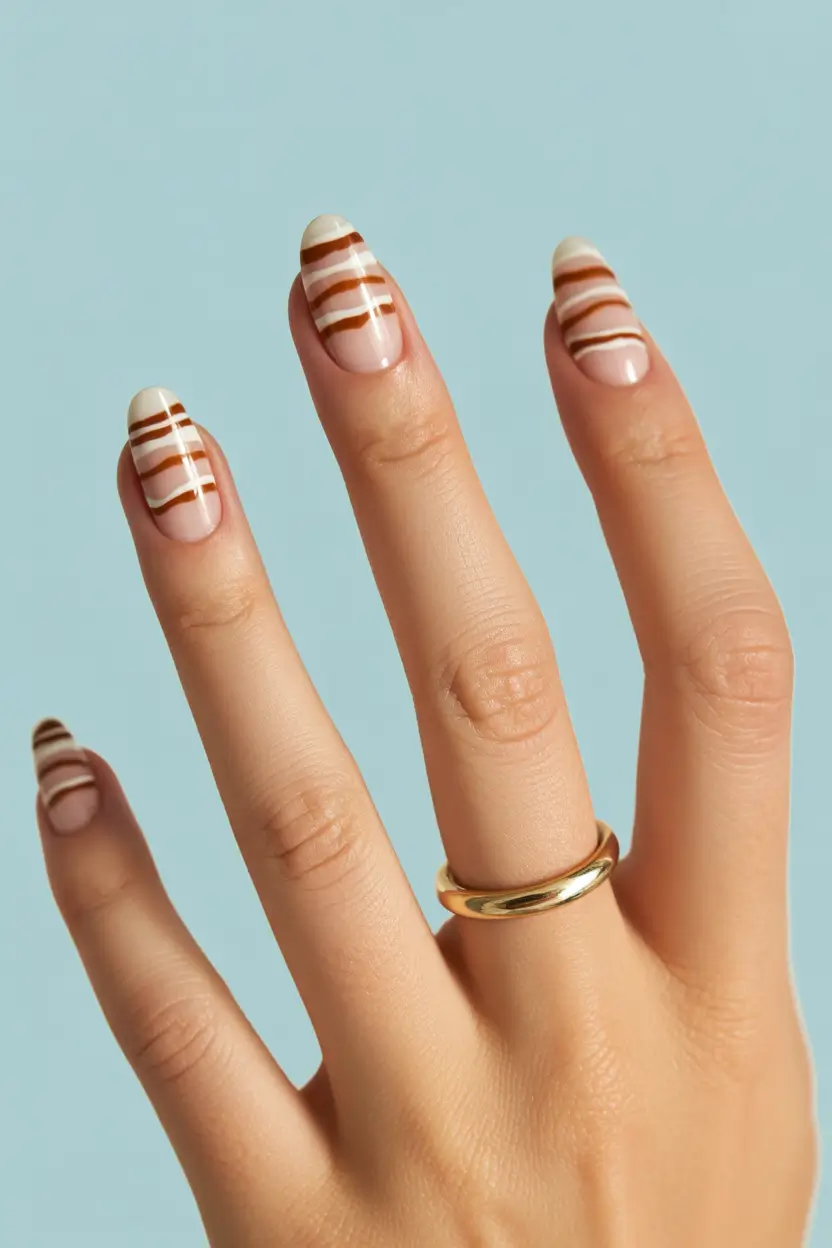 simple fall nails Modern Caramel Stripe Revival