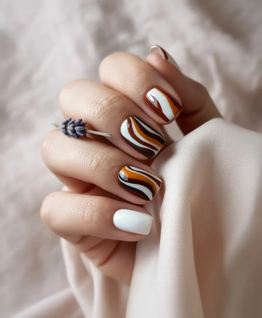 simple fall nails Swirled Spice Shortie