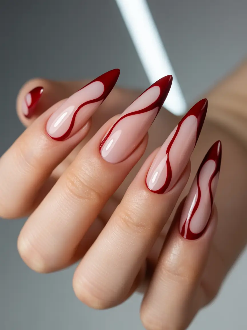 Simple Fall Nails 2025 Cherry Flame Tips with a Futuristic Edge