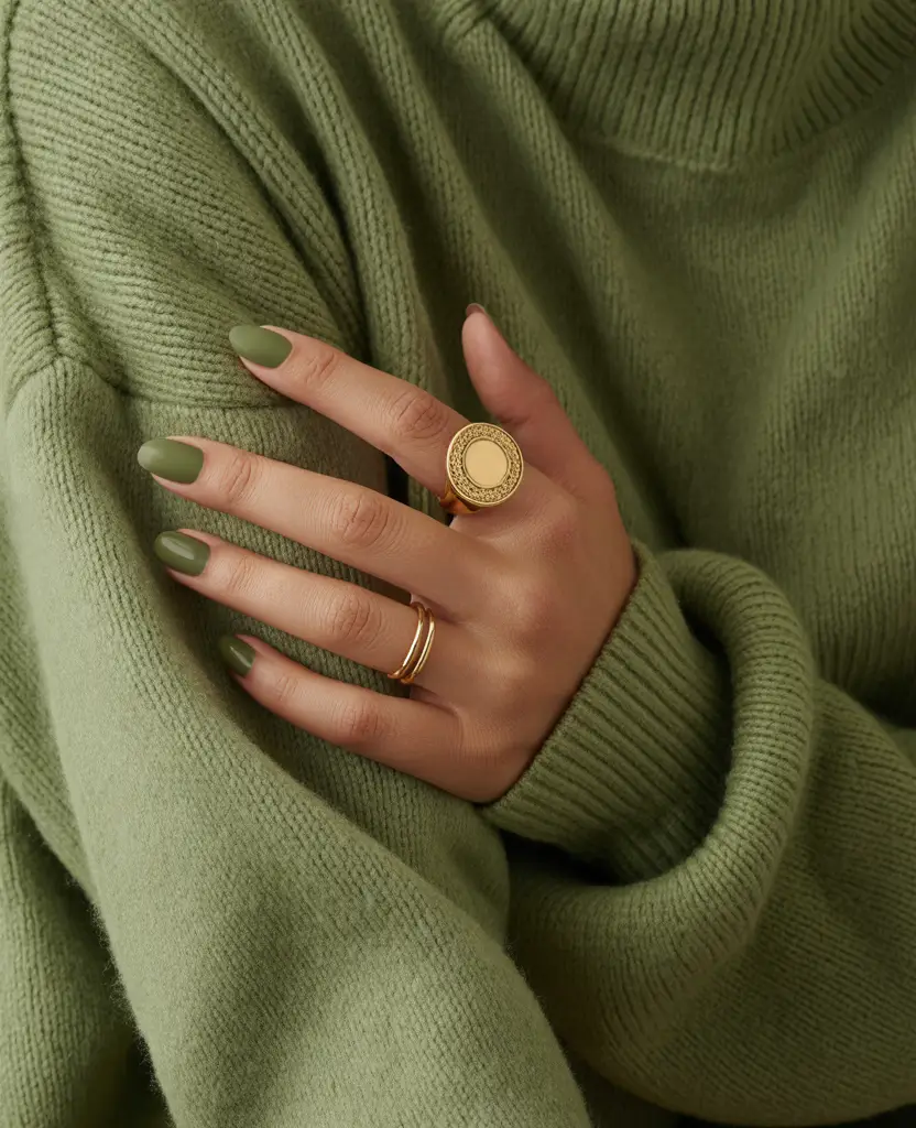 Simple Fall Nails 2025 Matte Olive Elegance