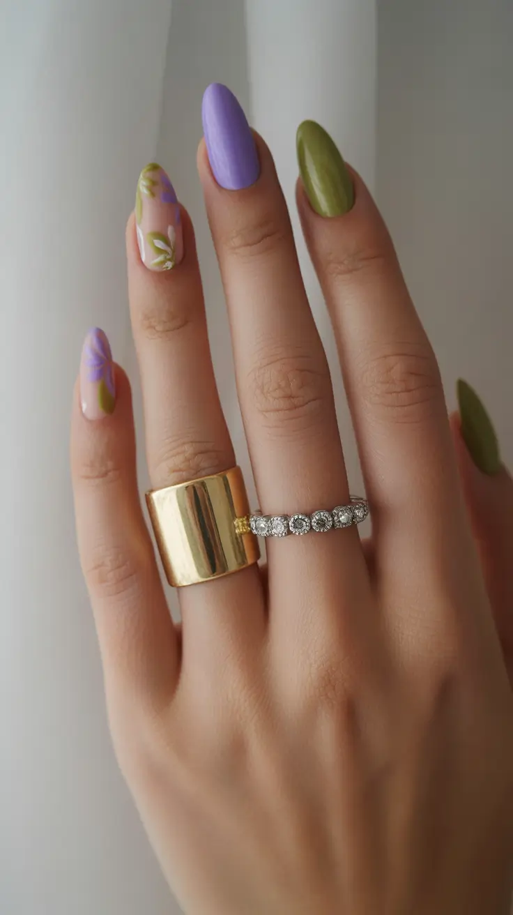 Simple Fall Nails 2025 Botanical Lilac & Sage Accent