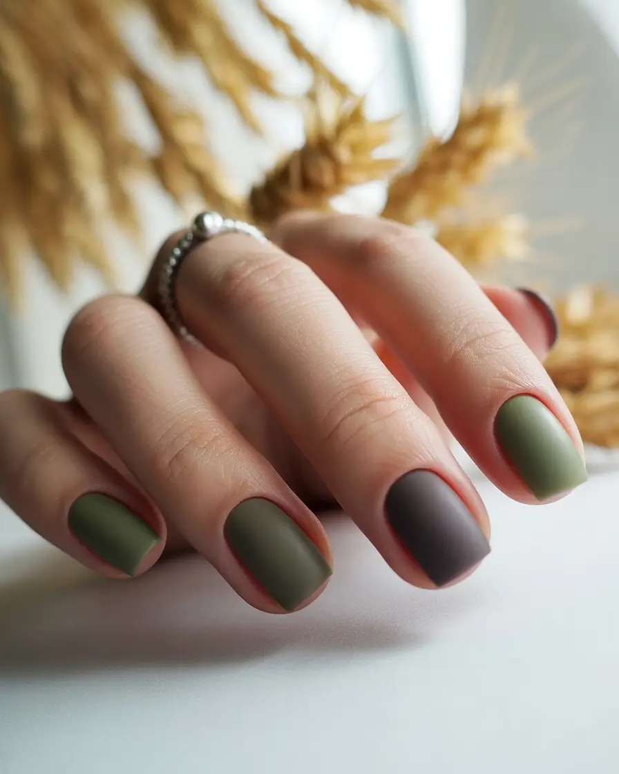 Simple Fall Nails 2025 Matte Moss & Earthy Neutrals
