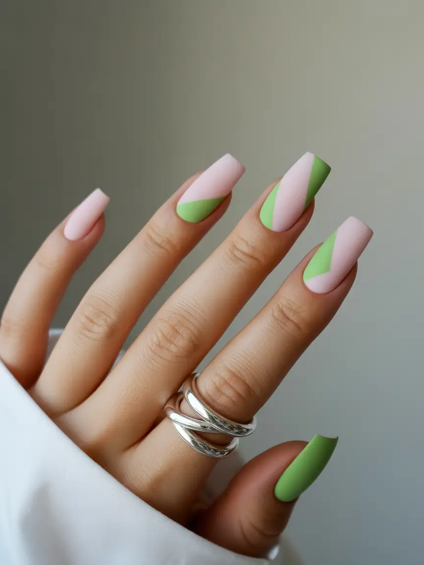 Simple Fall Nails 2025 Pink & Pistachio Geometric Chic