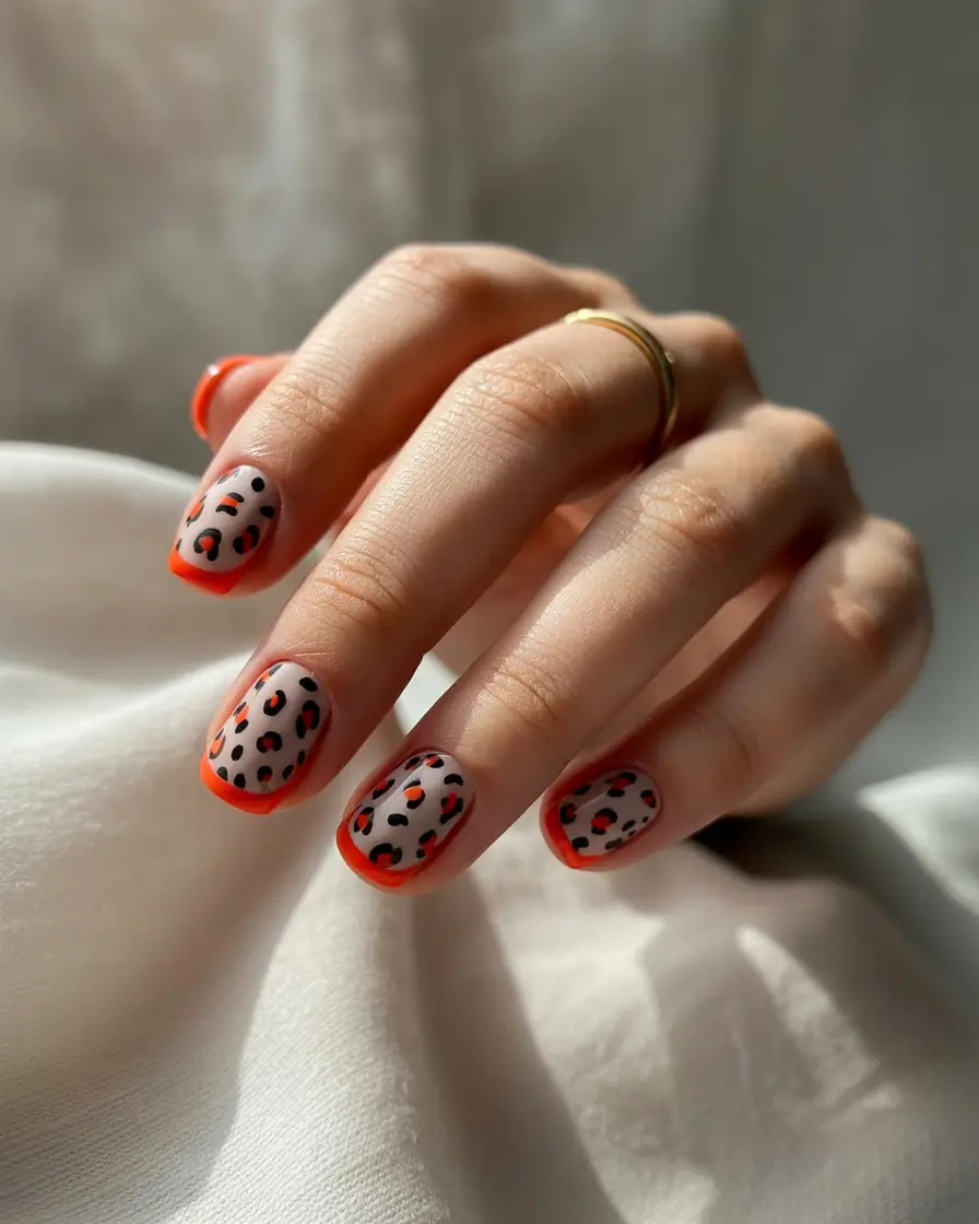 fall-gel-nails-Leopard Pop French