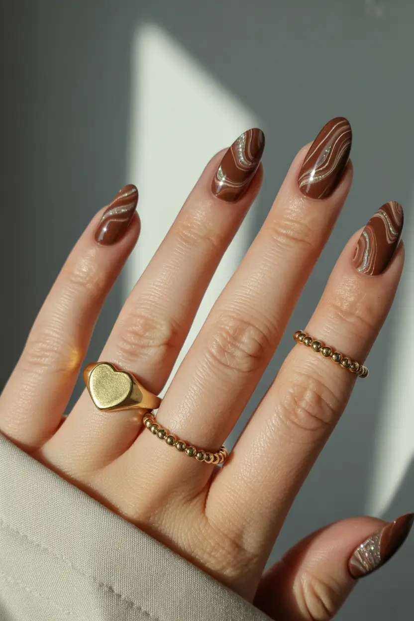 fall-gel-nails-Mocha Marble Mood