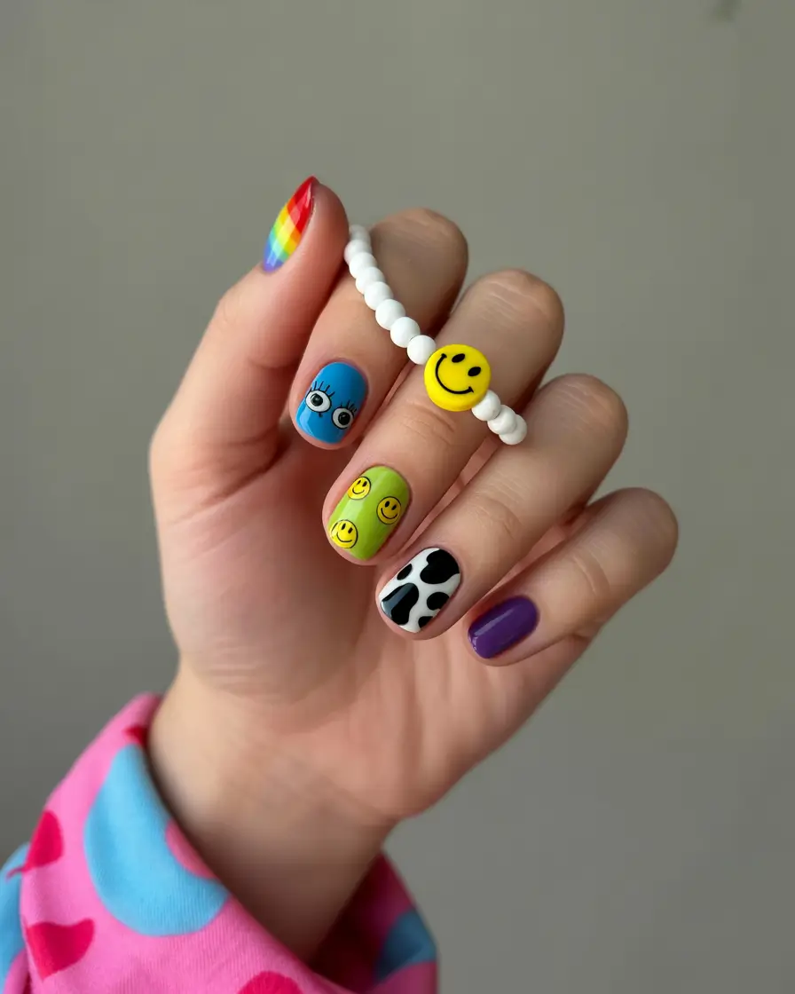 fall-gel-nails-playful-mix-match-design