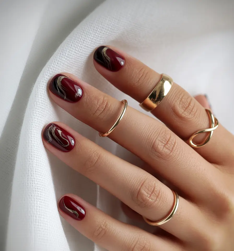 fall-gel-nails-Cherry Swirl Cocktail