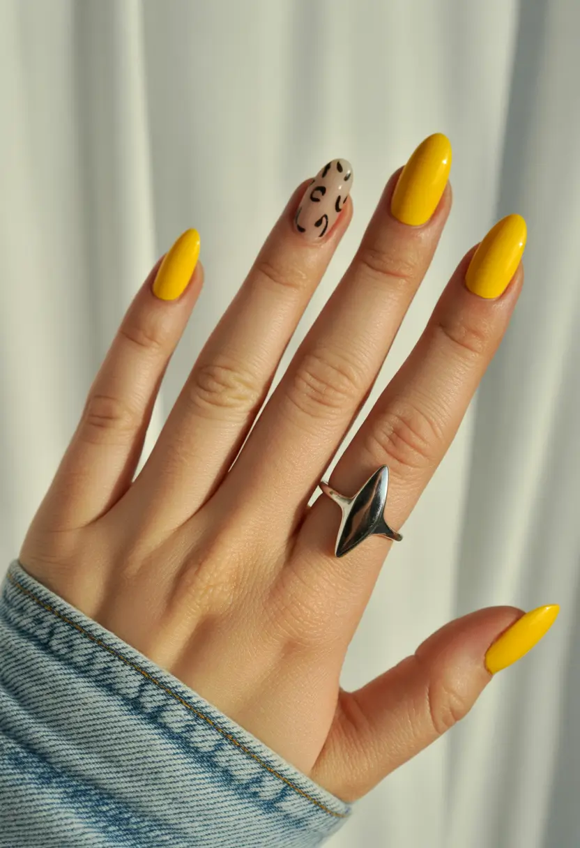 fall-gel-nails-Sunflower Pop & Animal Accent