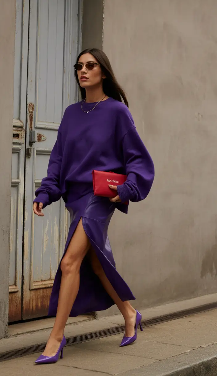 Street style autumn Violet Power with a Pop