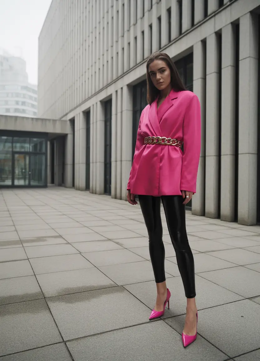 Street style 2025 Patent Leggings, Power Blazer