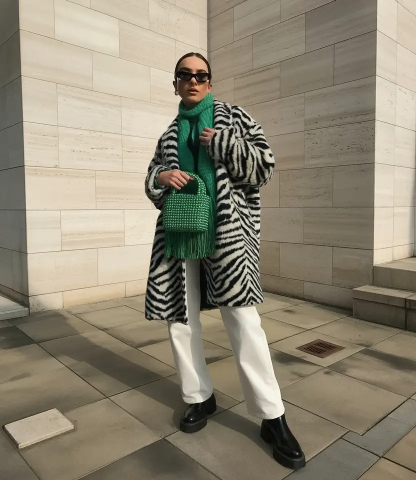 NYC fall outfits Zebra Coats and Emerald Green: The Bold Way to Embrace Fall