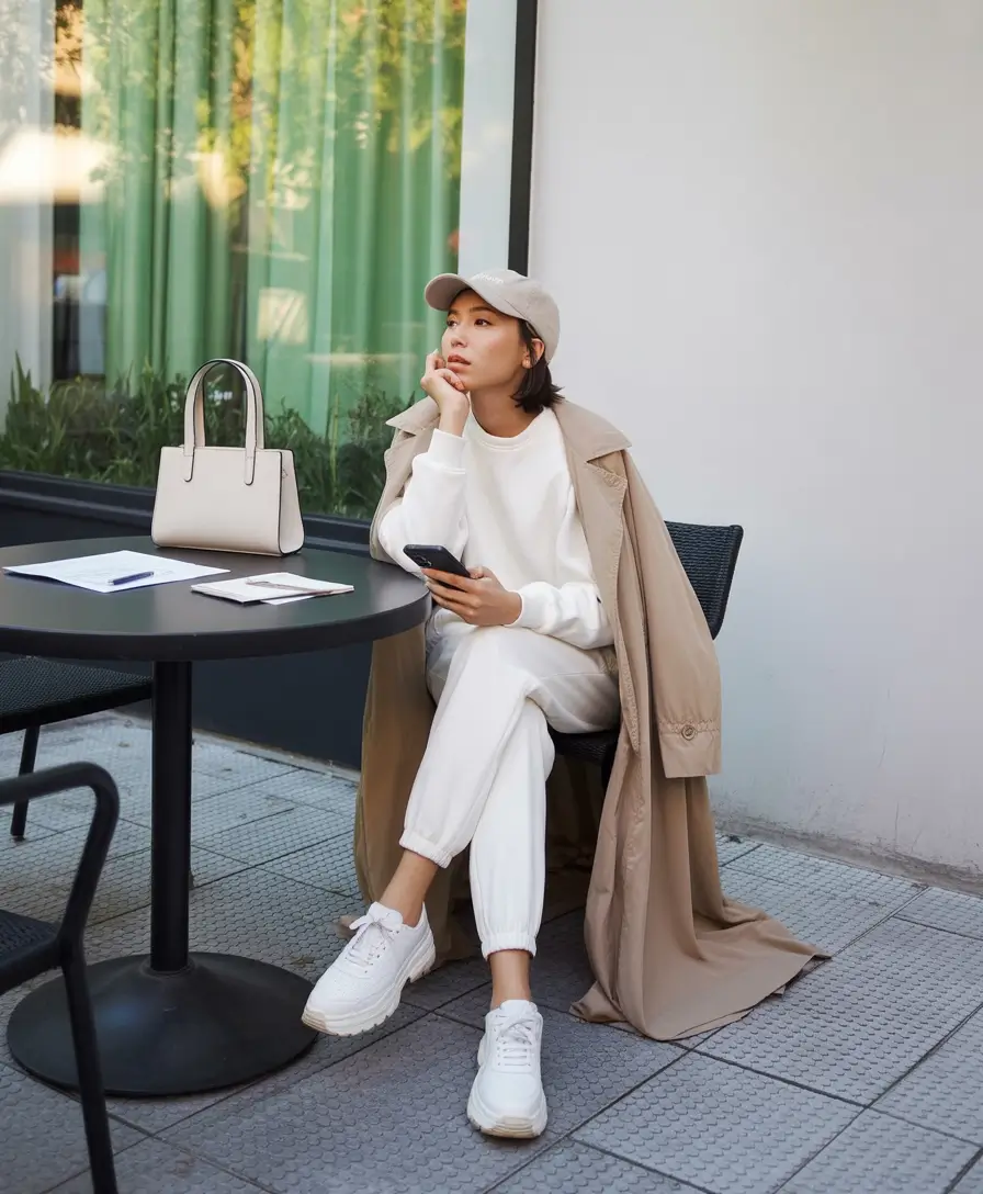 Street style autumn Cozy Creams and Sporty Ease