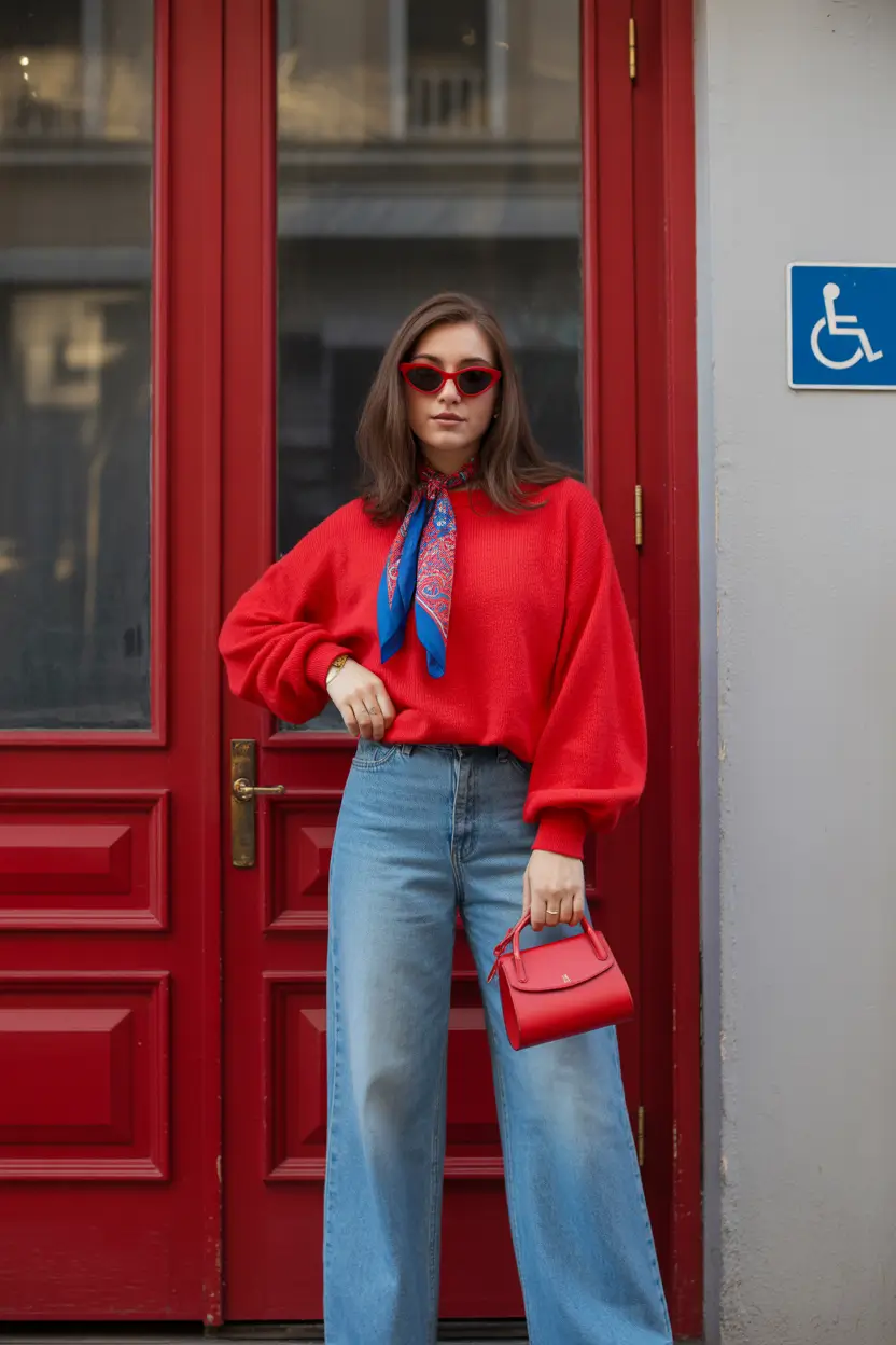Street style autumn Retro Romance in Red and Blue