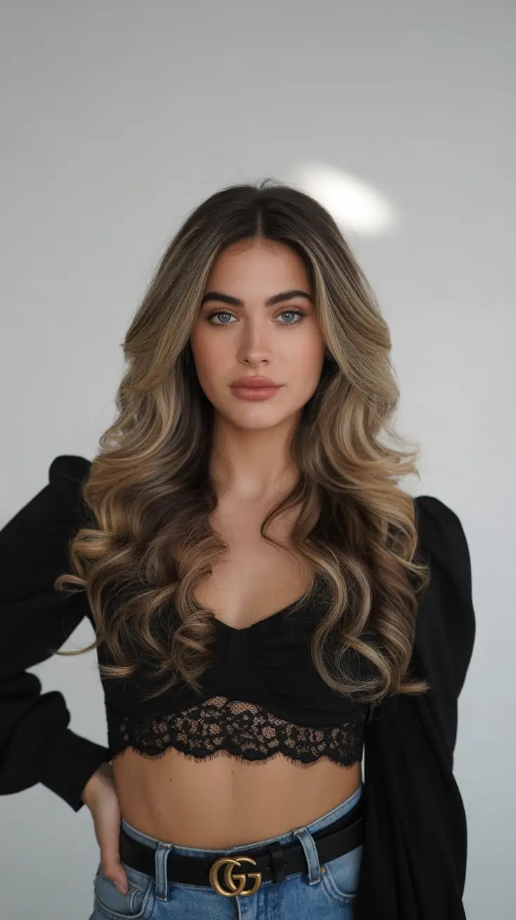 Fall brown hair color Golden Brunette with Face Brightening Highlights