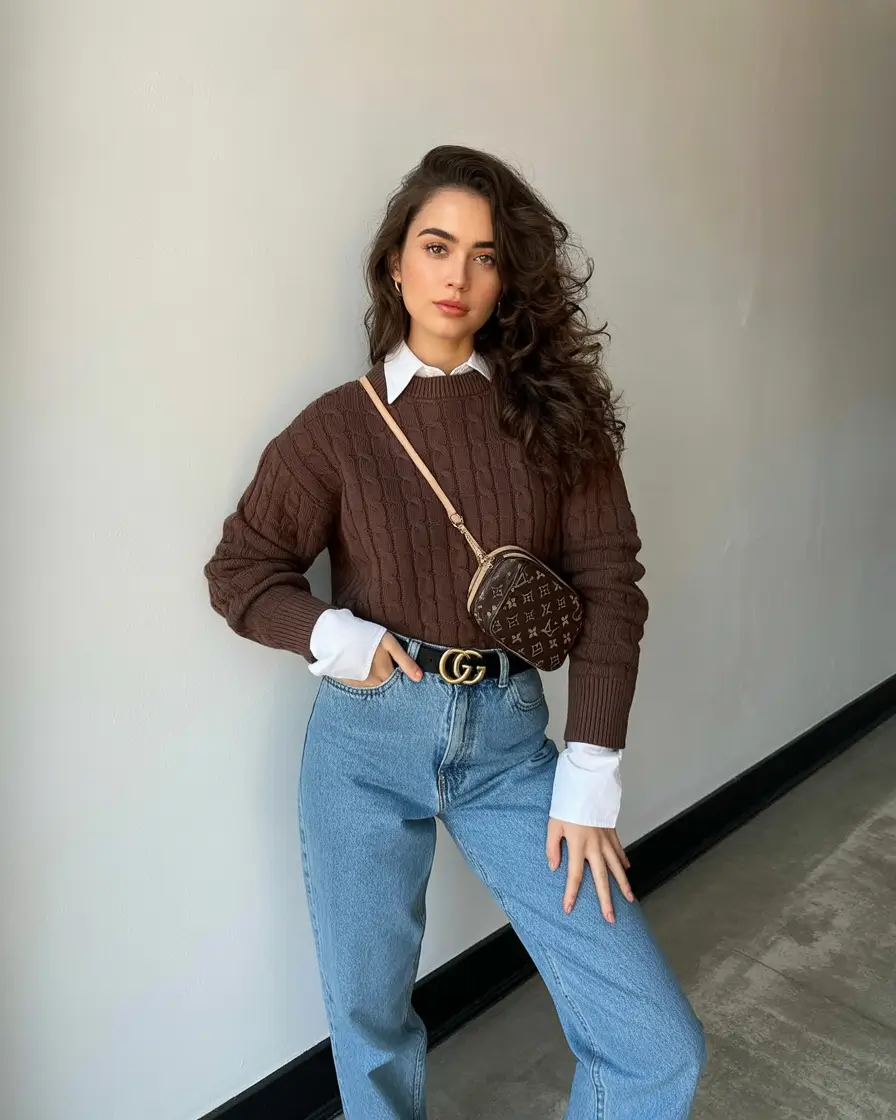 warm fall outfits ideas 2025+Layered Knits & Clean Denim