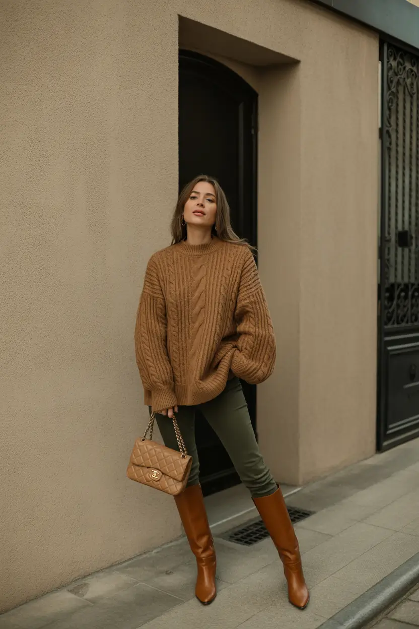 warm fall outfits ideas 2025+Chunky Knit Energy