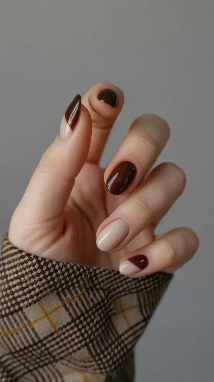 2025 Dark Fall Nails Minimalist Coffee Swirl