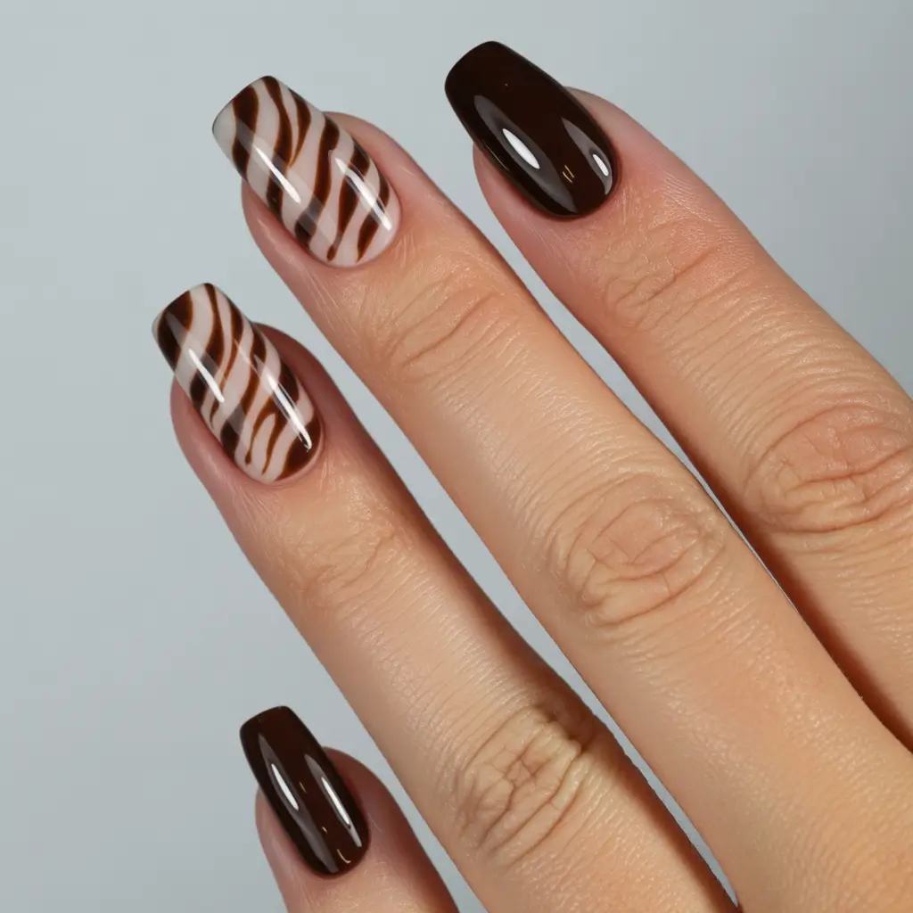 2025 Dark Fall Nails Striped Chocolate Zebra