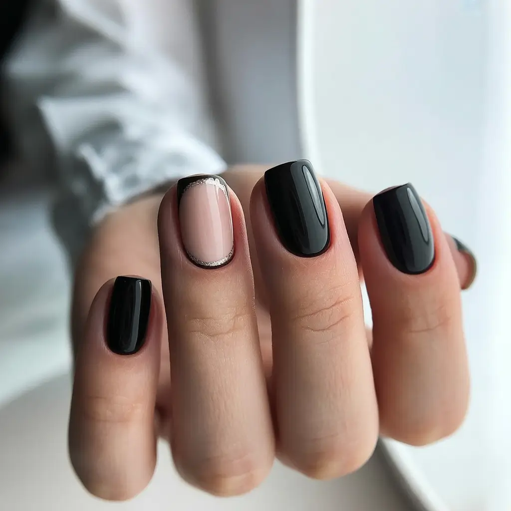 2025 Dark Fall Nails Black with Silver Accent