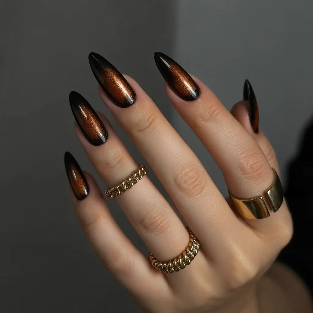 2025 Dark Fall Nails Bronze Cat-Eye Fade