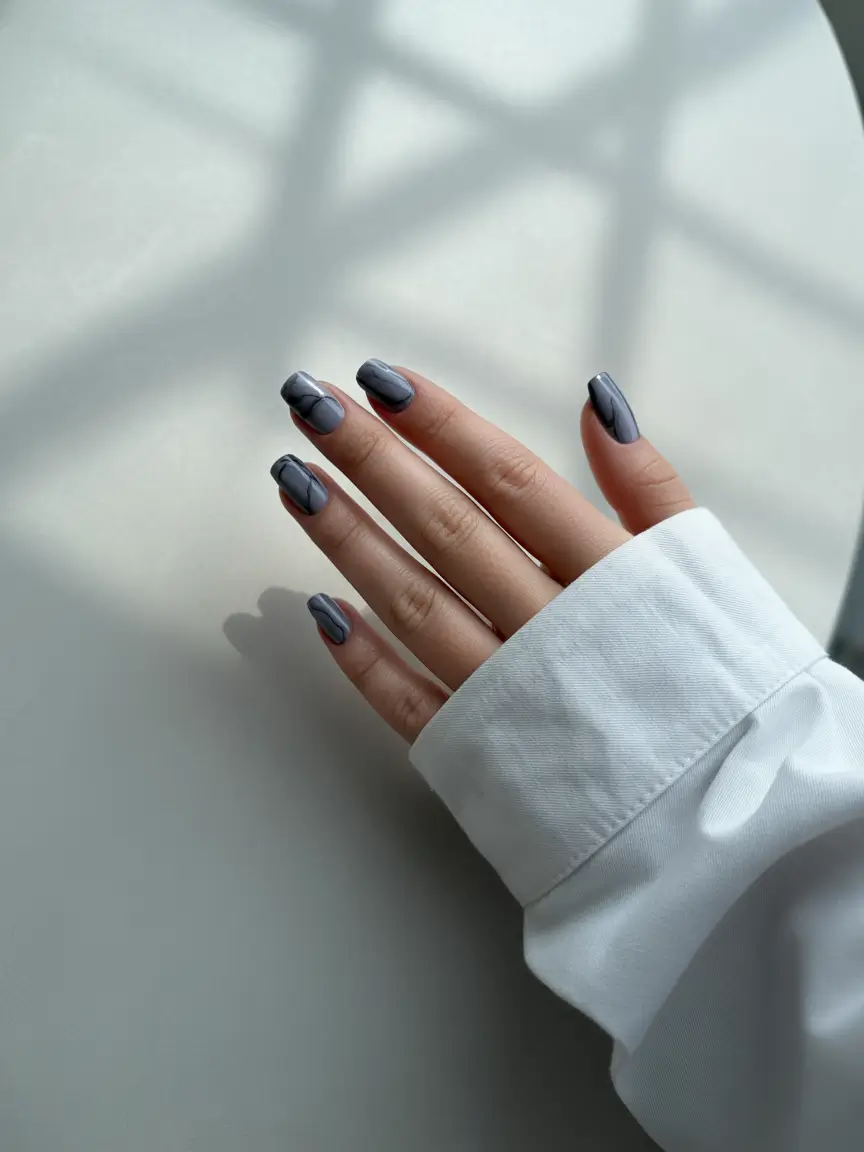 2025 Dark Fall Nails Modern Marble in Smoky Gray