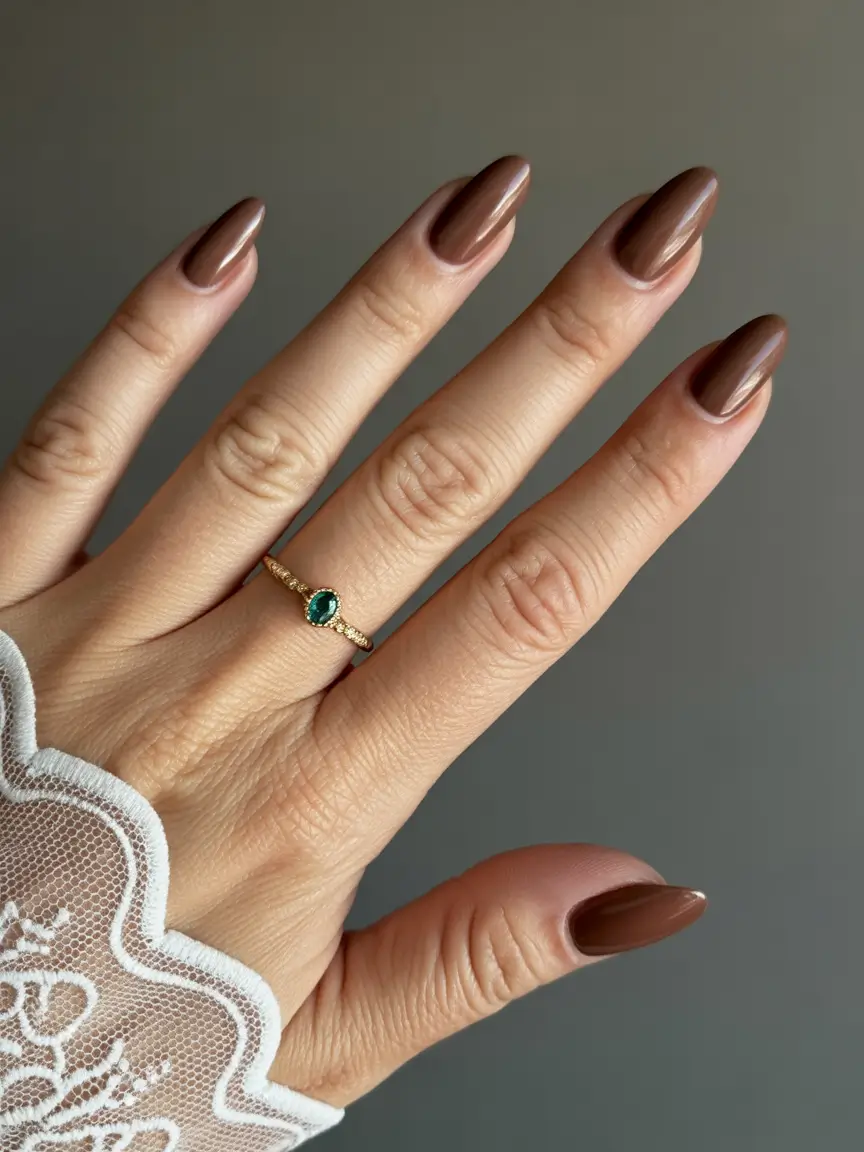 2025 Dark Fall Nails Mocha Gloss Simplicity