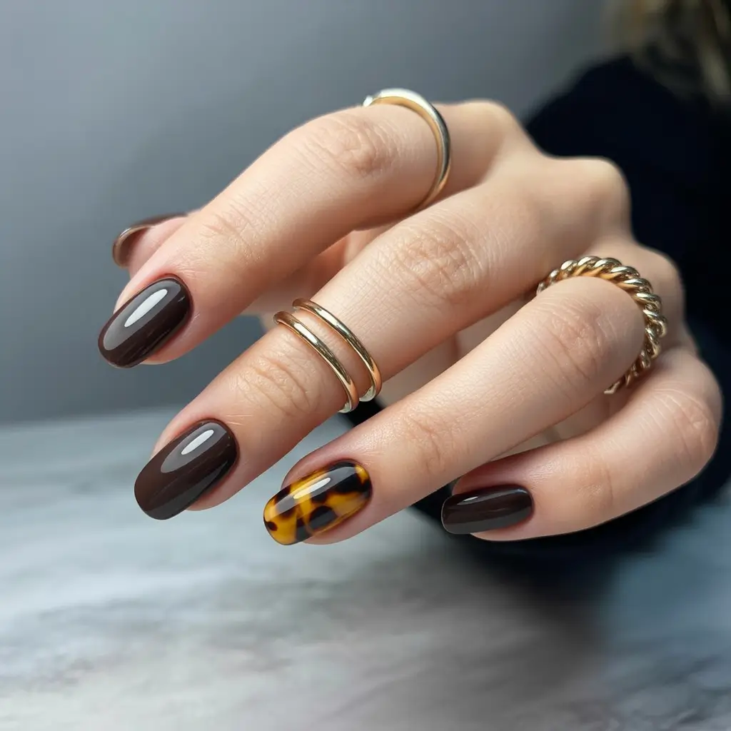 2025 Dark Fall Nails Tortoiseshell Elegance