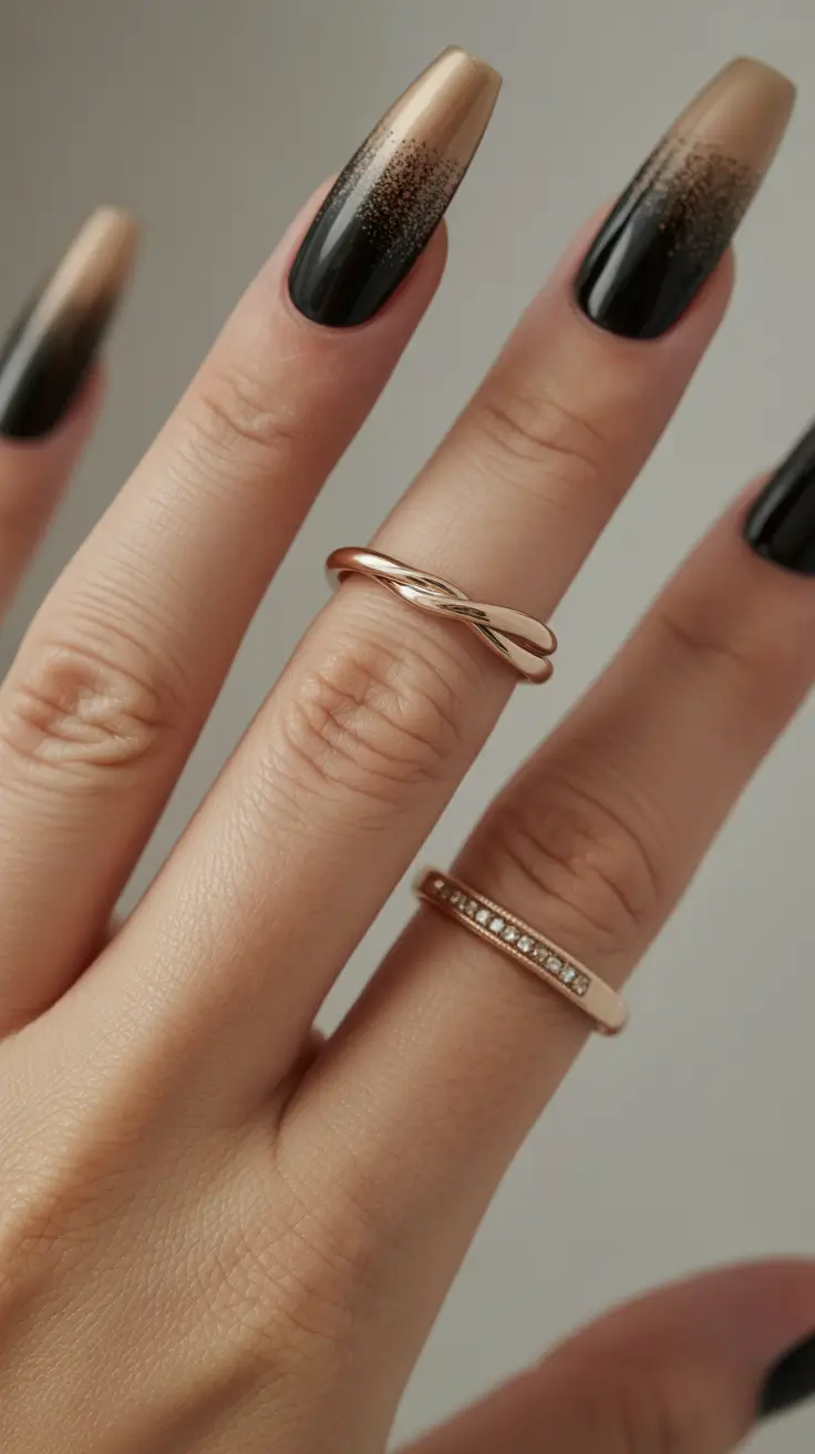 2025 Dark Fall Nails Gold-Dipped Ombre